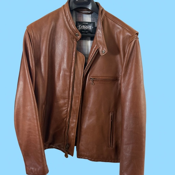 Schott NYC Brown Leather Bomber Jacket